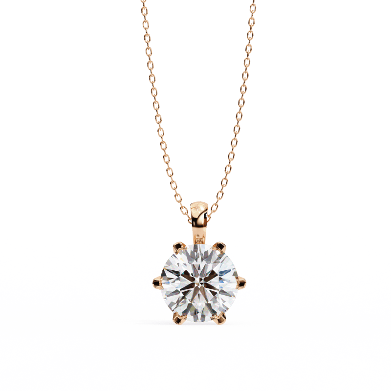 Reverra 14K Gold Round Lab Grown Diamond 6-Prong Solitaire Pendant For Women, CTTW-2.2 - Reverra Jewels Inc.