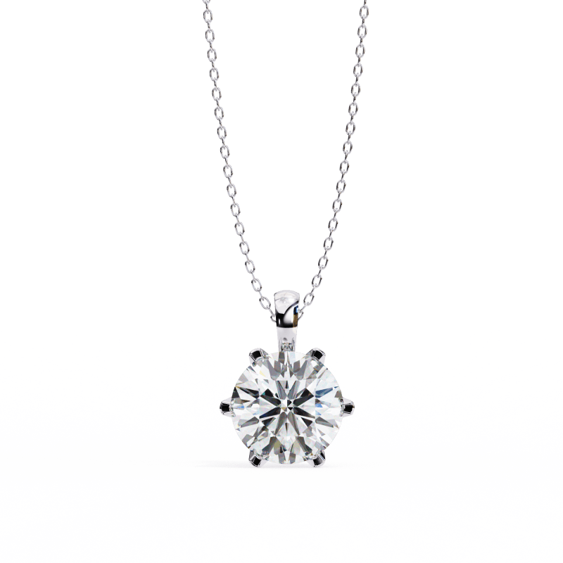 Reverra 14K Gold Round Lab Grown Diamond 6-Prong Solitaire Pendant For Women, CTTW-2.2 - Reverra Jewels Inc.