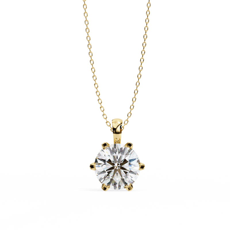 Reverra 14K Gold Round Lab Grown Diamond 6-Prong Solitaire Pendant For Women, CTTW-2.2 - Reverra Jewels Inc.