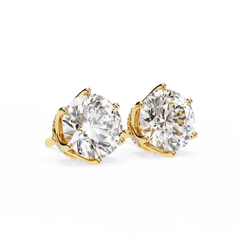 Reverra 14K Gold Round Lab Grown Diamond 6 Prong Stud Earrings For Women, CTTW-2.62 - Reverra Jewels Inc.