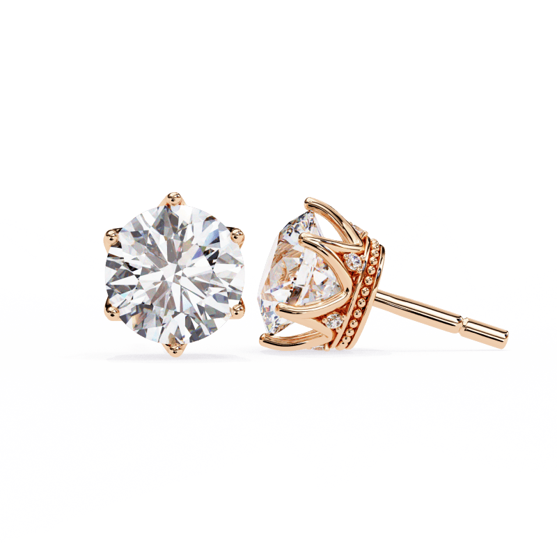 Reverra 14K Gold Round Lab Grown Diamond 6 Prong Stud Earrings For Women, CTTW-2.62 - Reverra Jewels Inc.