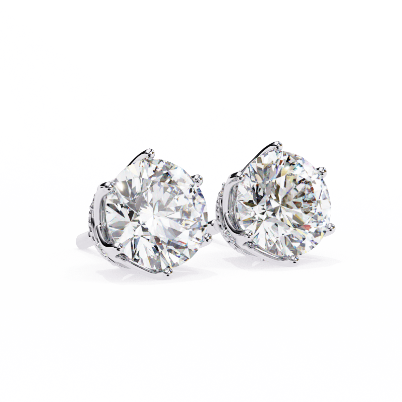Reverra 14K Gold Round Lab Grown Diamond 6 Prong Stud Earrings For Women, CTTW-2.62 - Reverra Jewels Inc.