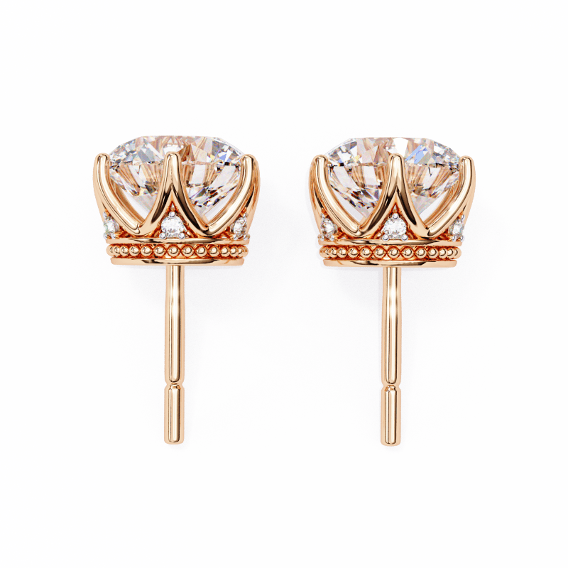 Reverra 14K Gold Round Lab Grown Diamond 6 Prong Stud Earrings For Women, CTTW-2.62 - Reverra Jewels Inc.