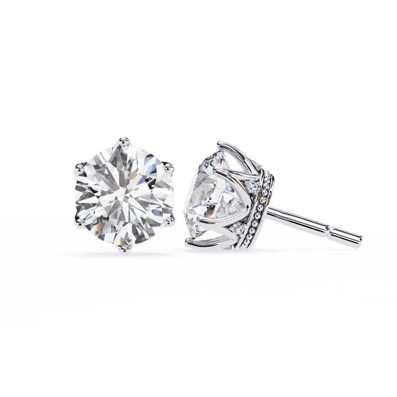 Reverra 14K Gold Round Lab Grown Diamond 6 Prong Stud Earrings For Women, CTTW-2.62 - Reverra Jewels Inc.