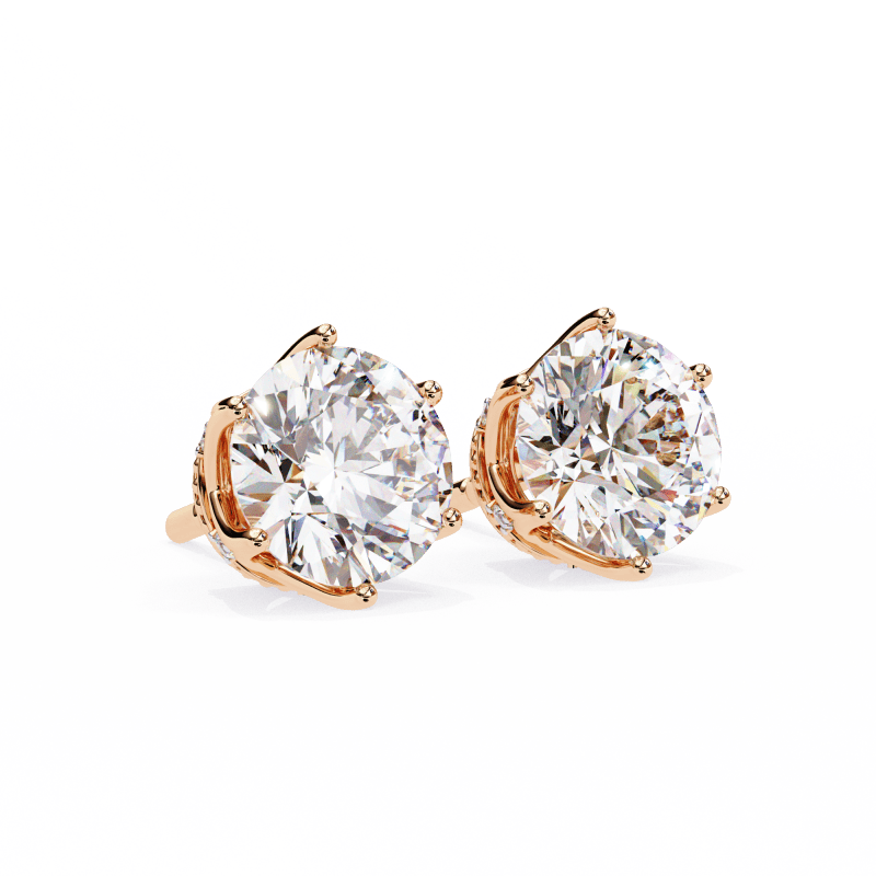 Reverra 14K Gold Round Lab Grown Diamond 6 Prong Stud Earrings For Women, CTTW-2.62 - Reverra Jewels Inc.