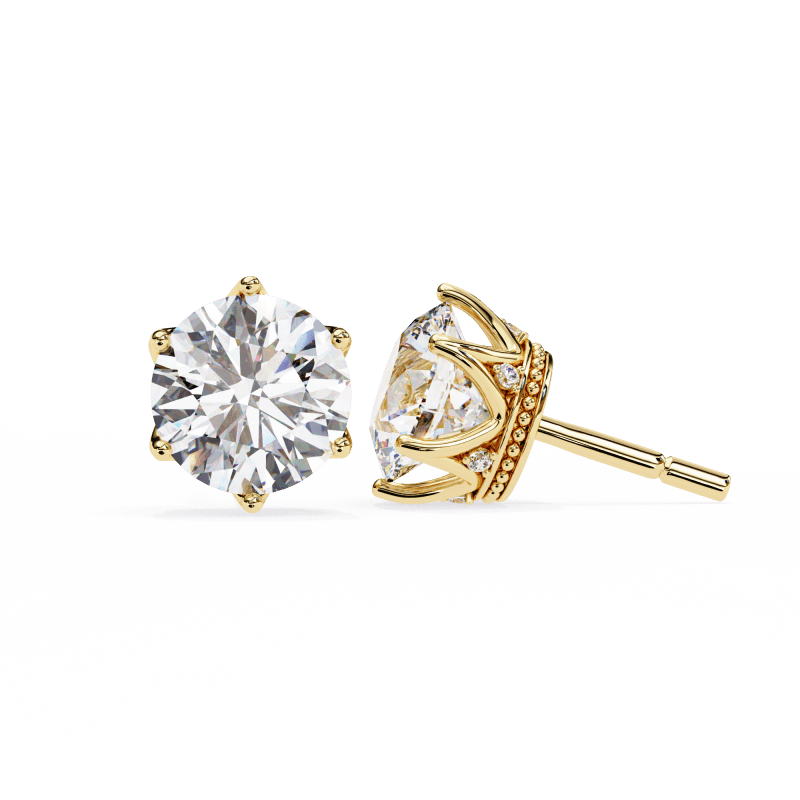 Reverra 14K Gold Round Lab Grown Diamond 6 Prong Stud Earrings For Women, CTTW-2.62 - Reverra Jewels Inc.