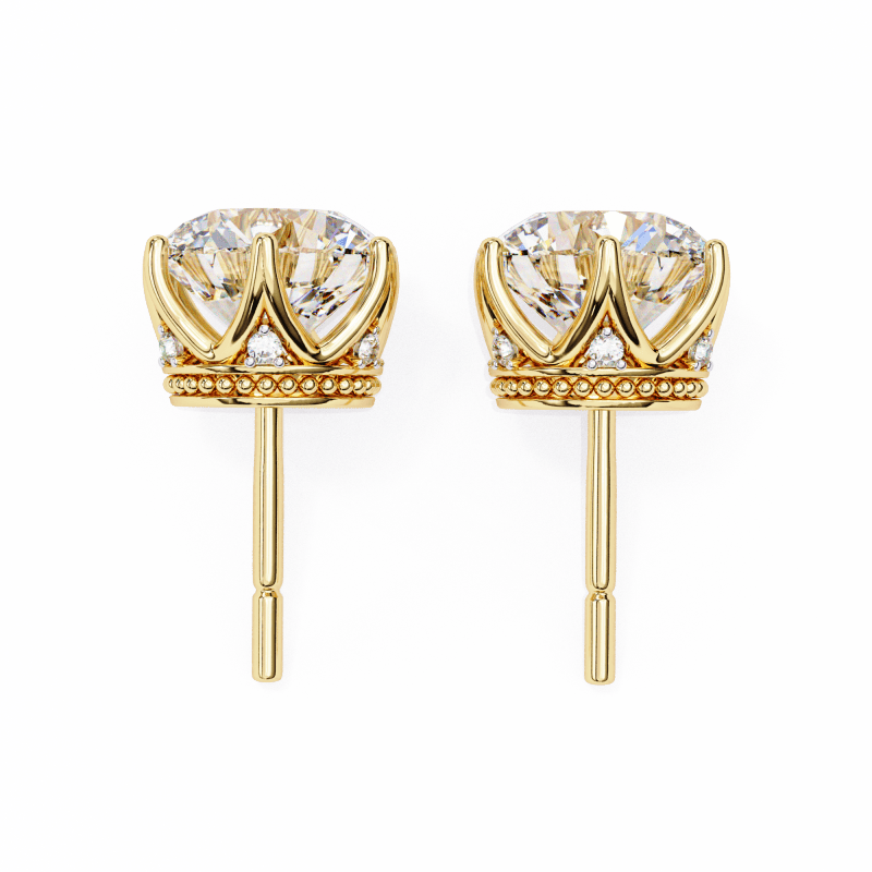 Reverra 14K Gold Round Lab Grown Diamond 6 Prong Stud Earrings For Women, CTTW-2.62 - Reverra Jewels Inc.
