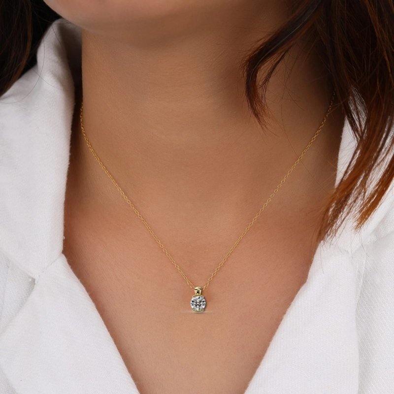Reverra 14K Gold Round Lab Grown Diamond Bezel Pendant For Women, CTTW-2.22 - Reverra Jewels Inc.