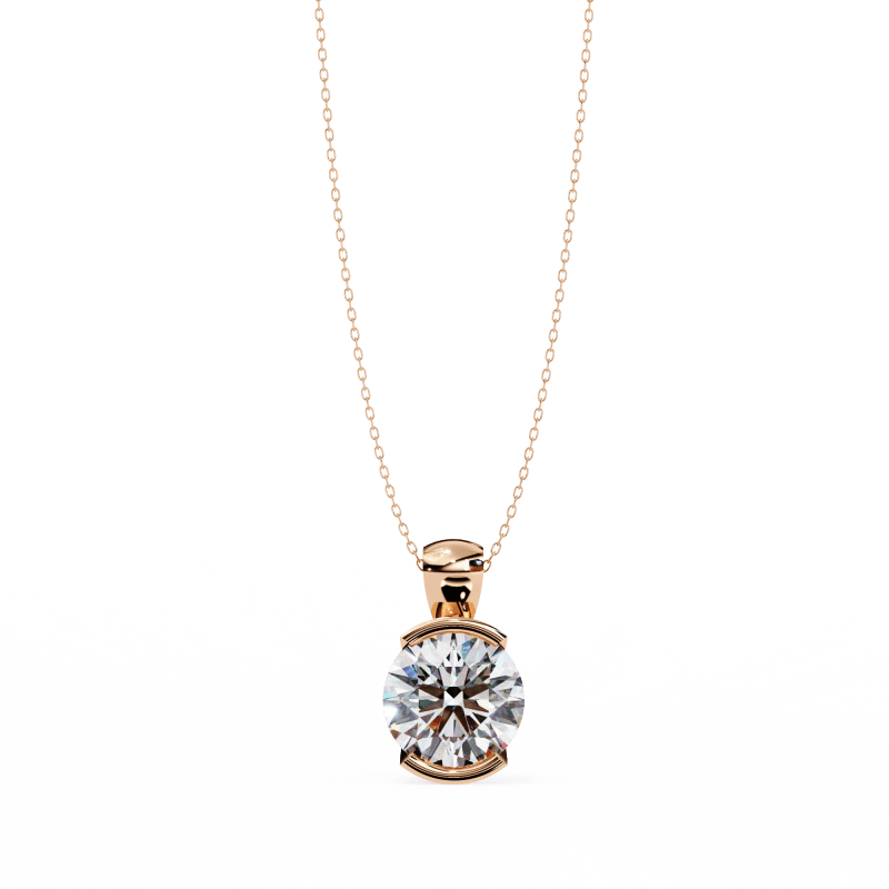 Reverra 14K Gold Round Lab Grown Diamond Bezel Pendant For Women, CTTW-2.22 - Reverra Jewels Inc.