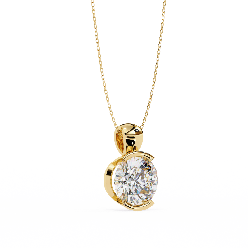Reverra 14K Gold Round Lab Grown Diamond Bezel Pendant For Women, CTTW-2.22 - Reverra Jewels Inc.