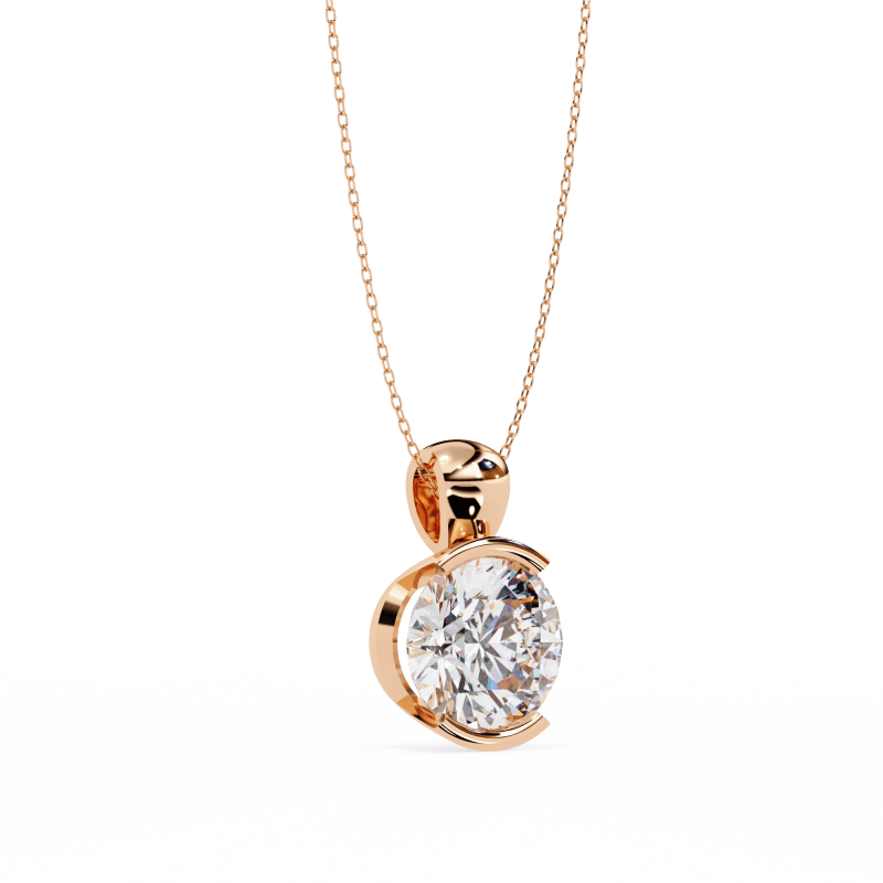 Reverra 14K Gold Round Lab Grown Diamond Bezel Pendant For Women, CTTW-2.22 - Reverra Jewels Inc.