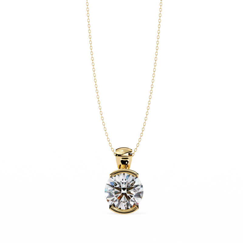 Reverra 14K Gold Round Lab Grown Diamond Bezel Pendant For Women, CTTW-2.22 - Reverra Jewels Inc.