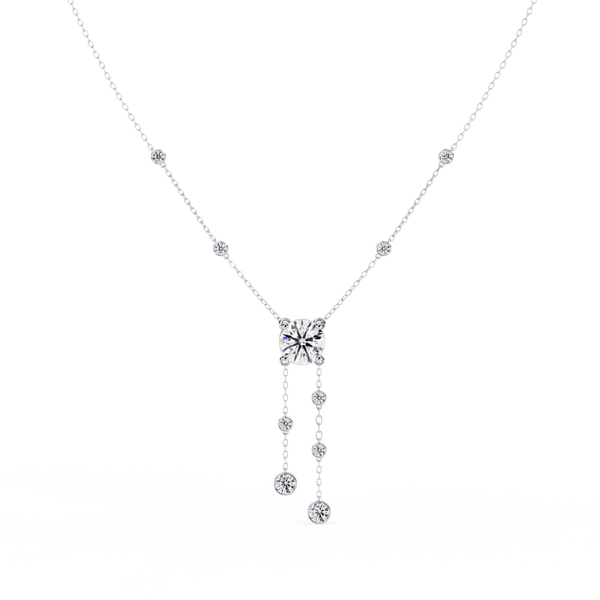 Reverra 14K Gold Round Lab Grown Diamond Bezel Set Multi Drop Pendant For Women, CTTW-0.66 - Reverra Jewels Inc.