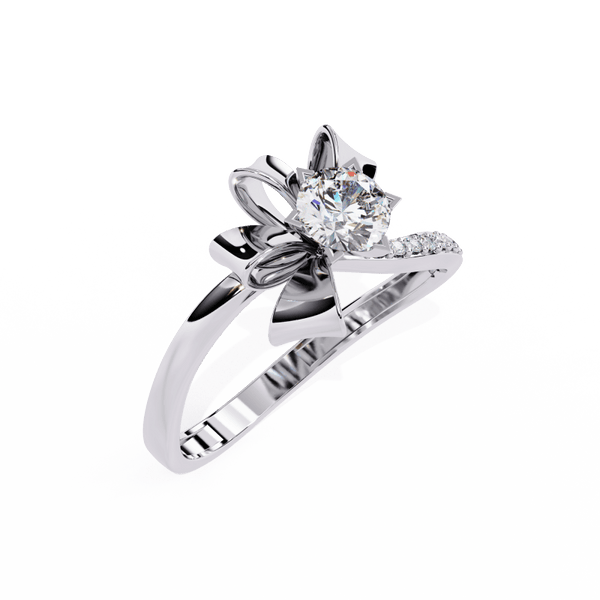 Reverra 14K Gold Round Lab Grown Diamond Bow Design Engagement Ring for Women, CTTW-0.5 - Reverra Jewels Inc.