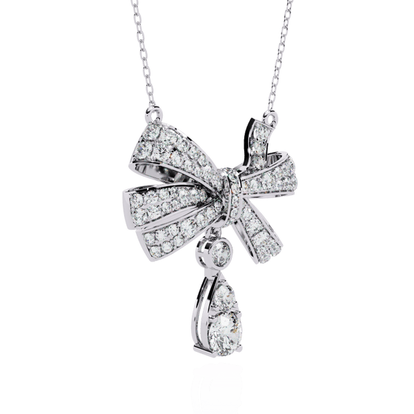 Reverra 14K Gold Round Lab Grown Diamond Bow Drop Pendant Necklace For Women, CTTW-1.69 - Reverra Jewels Inc.
