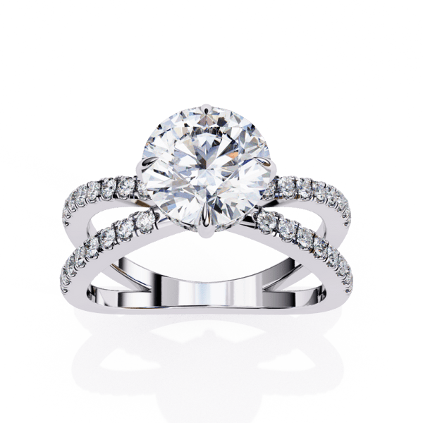 Reverra 14K Gold Round Lab Grown Diamond Brilliant Double Band Engagement Ring for Women, CTTW-2.7 - Reverra Jewels Inc.
