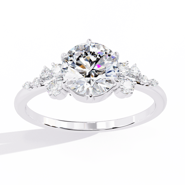Reverra 14K Gold Round Lab Grown Diamond Cluster Accents Engagement Ring for Women, CTTW-1.37 - Reverra Jewels Inc.