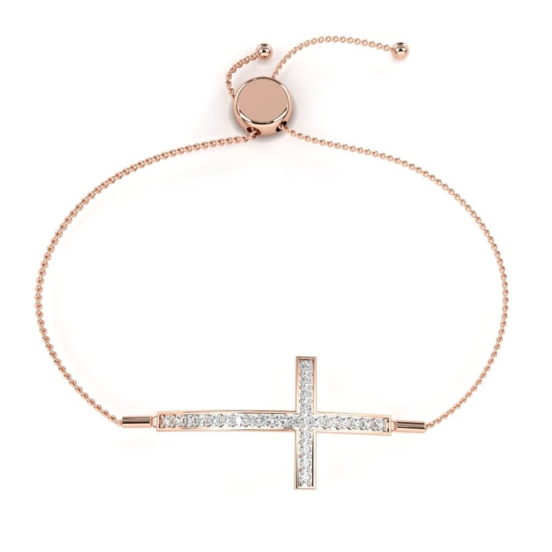 Reverra 14K Gold Round Lab Grown Diamond Cross Adjustable Fashion Bracelet for Women, CTTW-0.33 - Reverra Jewels Inc.