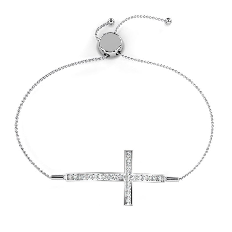Reverra 14K Gold Round Lab Grown Diamond Cross Adjustable Fashion Bracelet for Women, CTTW-0.33 - Reverra Jewels Inc.