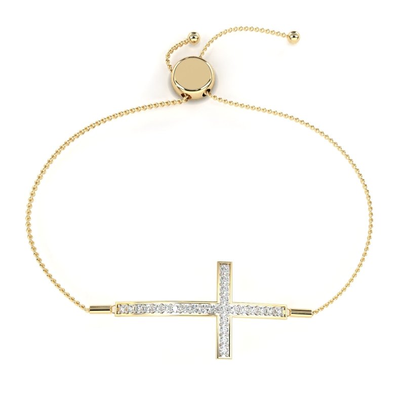 Reverra 14K Gold Round Lab Grown Diamond Cross Adjustable Fashion Bracelet for Women, CTTW-0.33 - Reverra Jewels Inc.