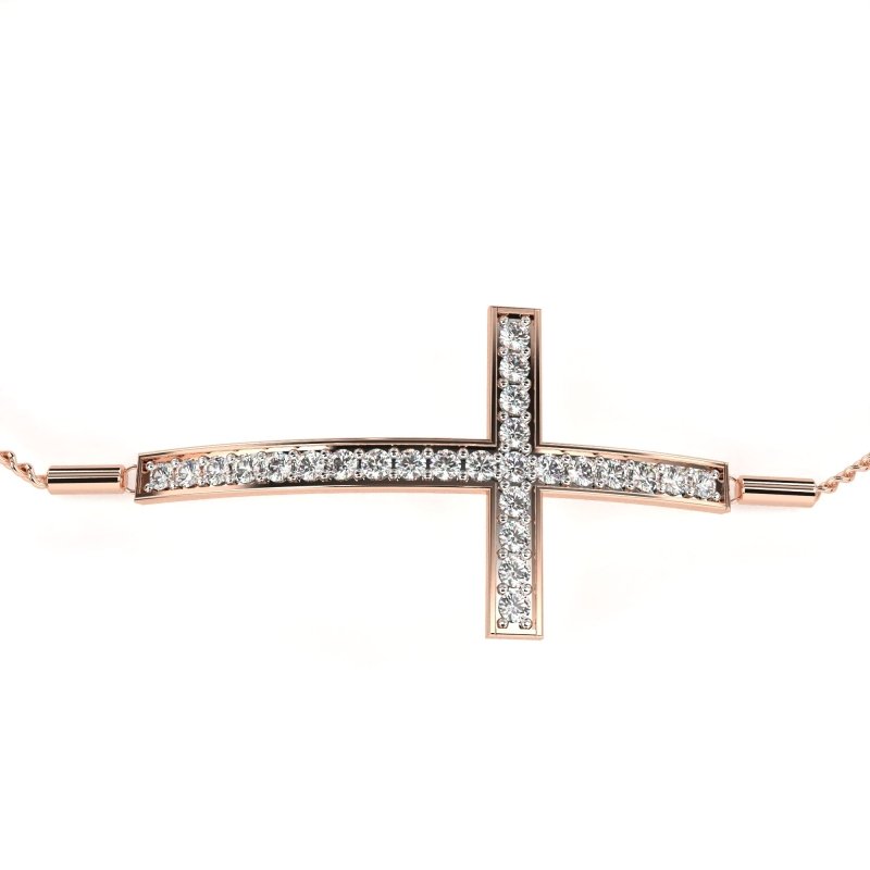 Reverra 14K Gold Round Lab Grown Diamond Cross Adjustable Fashion Bracelet for Women, CTTW-0.33 - Reverra Jewels Inc.