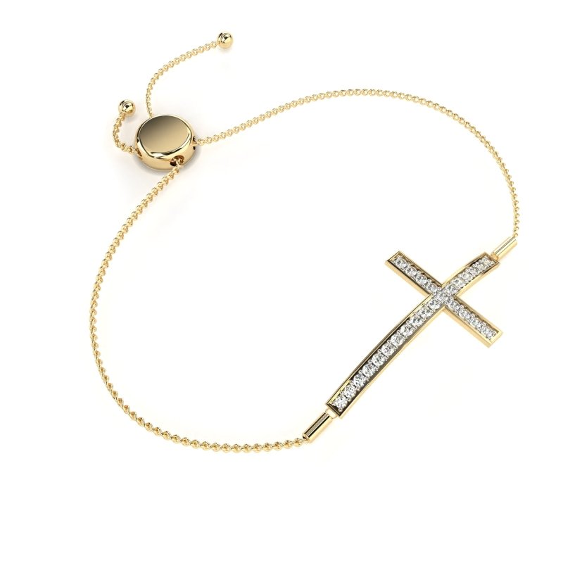 Reverra 14K Gold Round Lab Grown Diamond Cross Adjustable Fashion Bracelet for Women, CTTW-0.33 - Reverra Jewels Inc.