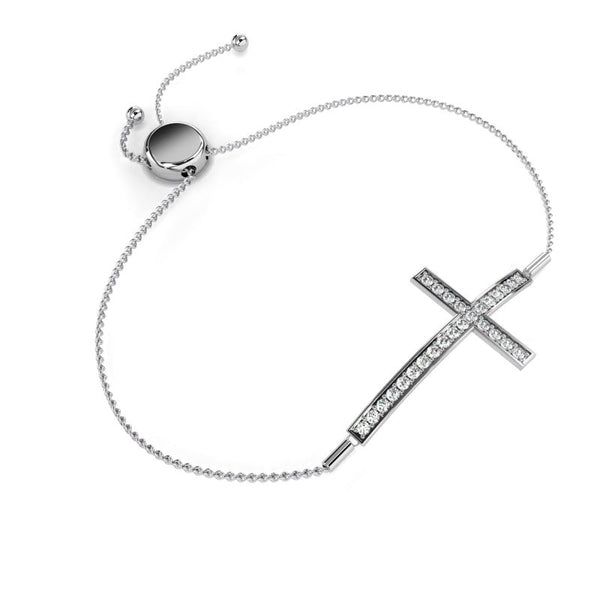 Reverra 14K Gold Round Lab Grown Diamond Cross Adjustable Fashion Bracelet for Women, CTTW-0.33 - Reverra Jewels Inc.