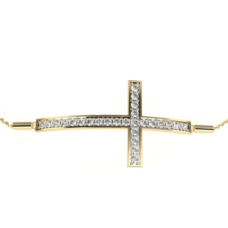 Reverra 14K Gold Round Lab Grown Diamond Cross Adjustable Fashion Bracelet for Women, CTTW-0.33 - Reverra Jewels Inc.