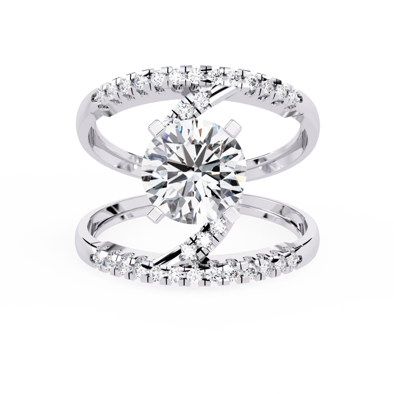 Reverra 14K Gold Round Lab Grown Diamond Double Band Spiral Engagement Ring for Women, CTTW-2.38 - Reverra Jewels Inc.