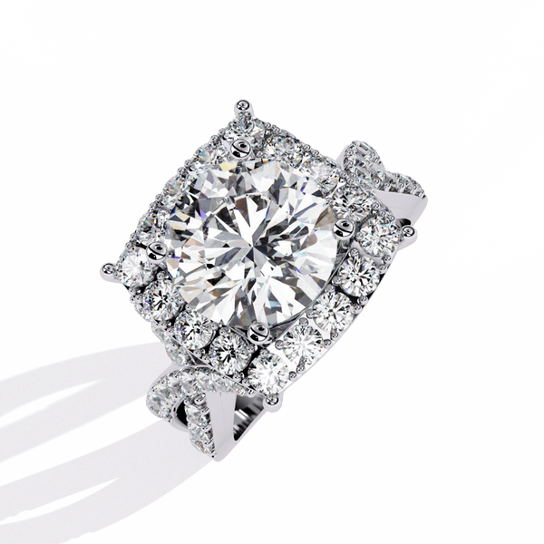 Reverra 14K Gold Round Lab Grown Diamond Double Halo Engagement Ring for Women, CTTW-3.4 - Reverra Jewels Inc.