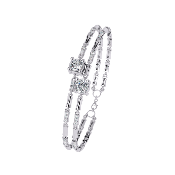 Reverra 14K Gold Round Lab Grown Diamond Double Row Solitaire Fashion Bracelet for Women, CTTW-2.21 - Reverra Jewels Inc.