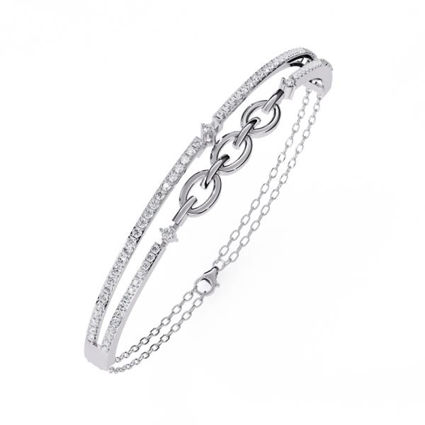 Reverra 14K Gold Round Lab Grown Diamond Dual Bar Chain-Link Fashion Bracelet for Women, CTTW-0.86 - Reverra Jewels Inc.