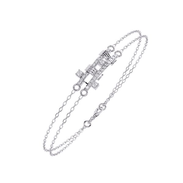 Reverra 14K Gold Round Lab Grown Diamond Dual Chain Geometric Fashion Bracelet for Women, CTTW-0.27 - Reverra Jewels Inc.