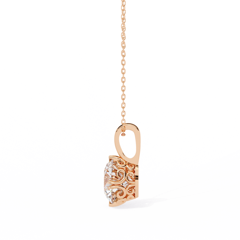 Reverra 14K Gold Round Lab Grown Diamond Filigree Pendant For Women, CTTW-1.84 - Reverra Jewels Inc.