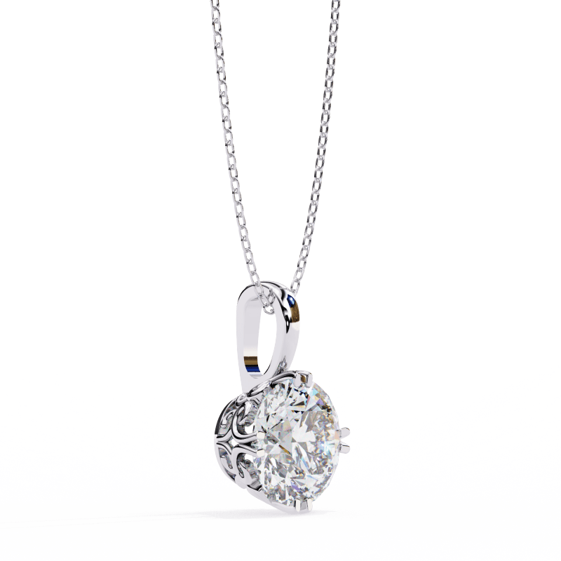 Reverra 14K Gold Round Lab Grown Diamond Filigree Pendant For Women, CTTW-1.84 - Reverra Jewels Inc.