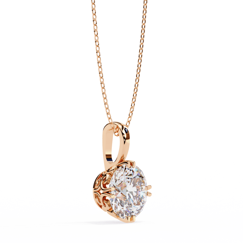 Reverra 14K Gold Round Lab Grown Diamond Filigree Pendant For Women, CTTW-1.84 - Reverra Jewels Inc.