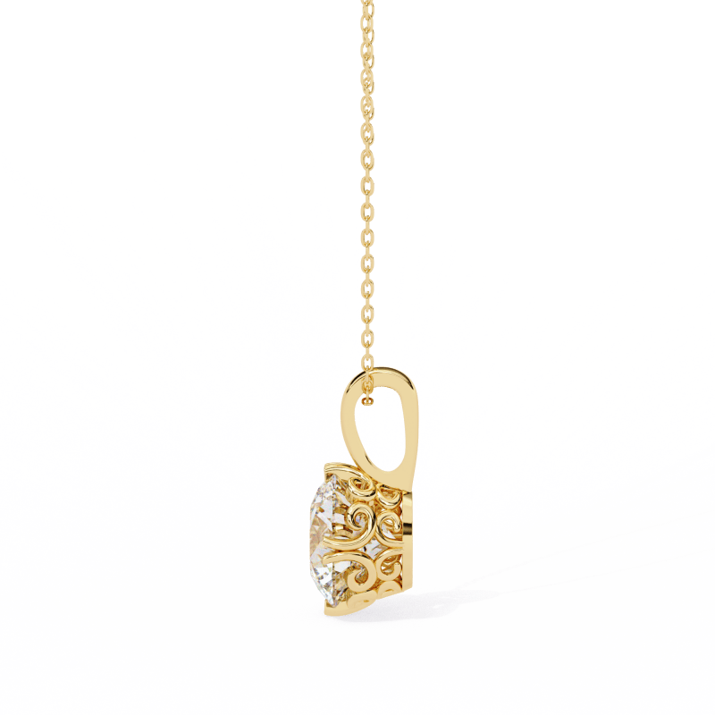 Reverra 14K Gold Round Lab Grown Diamond Filigree Pendant For Women, CTTW-1.84 - Reverra Jewels Inc.