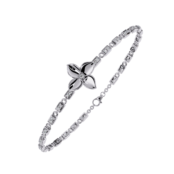 Reverra 14K Gold Round Lab Grown Diamond Floral Center Tennis Bracelet for Women, CTTW-0.41 - Reverra Jewels Inc.