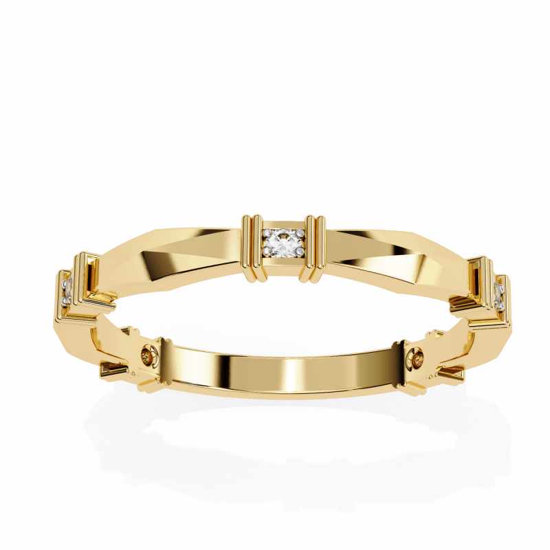 Reverra 14K Gold Round Lab Grown Diamond Geometric Modern Architectural Design Engagement Ring for Women, CTTW-0.06 - Reverra Jewels Inc.