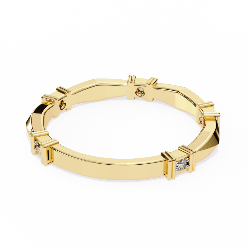 Reverra 14K Gold Round Lab Grown Diamond Geometric Modern Architectural Design Engagement Ring for Women, CTTW-0.06 - Reverra Jewels Inc.