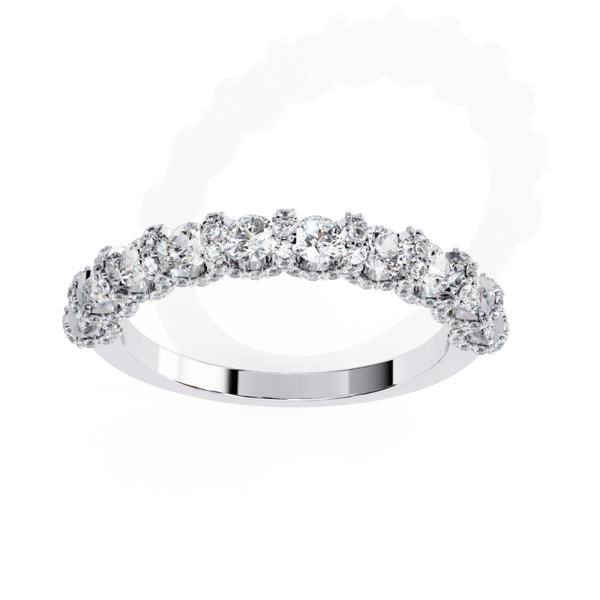 Reverra 14K Gold Round Lab Grown Diamond Halo Elegance Half Eternity Band for Women, CTTW-0.93 - Reverra Jewels Inc.