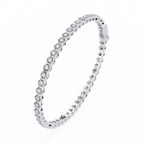 Reverra 14K Gold Round Lab Grown Diamond Hexagon Tennis Bracelet for Women, CTTW-1.05 - Reverra Jewels Inc.