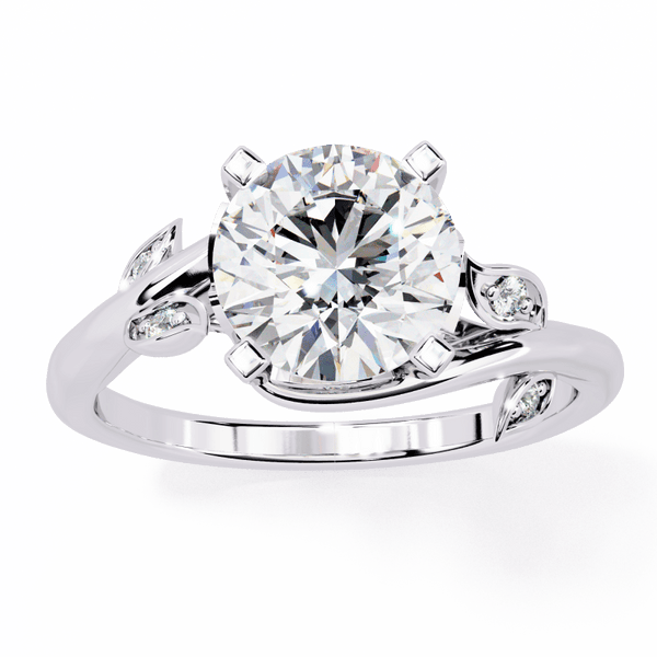 Reverra 14K Gold Round Lab Grown Diamond Leaf Design Engagement Ring for Women, CTTW-1.74 - Reverra Jewels Inc.