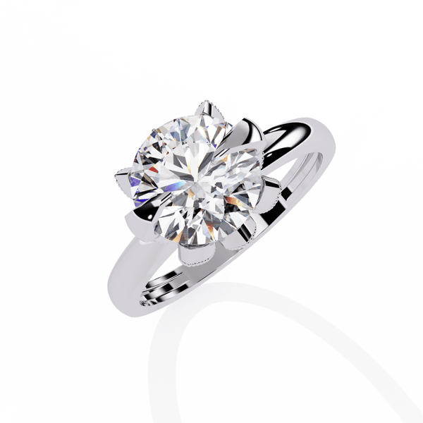 Reverra 14K Gold Round Lab Grown Diamond Lotus Solitaire Engagement Ring for Women, CTTW-3.17 - Reverra Jewels Inc.