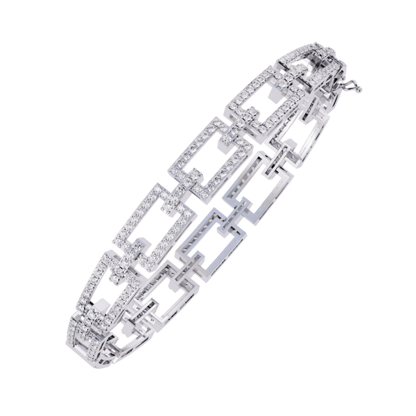 Reverra 14K Gold Round Lab Grown Diamond Rectangular Link Tennis Bracelet for Women, CTTW-2.31 - Reverra Jewels Inc.