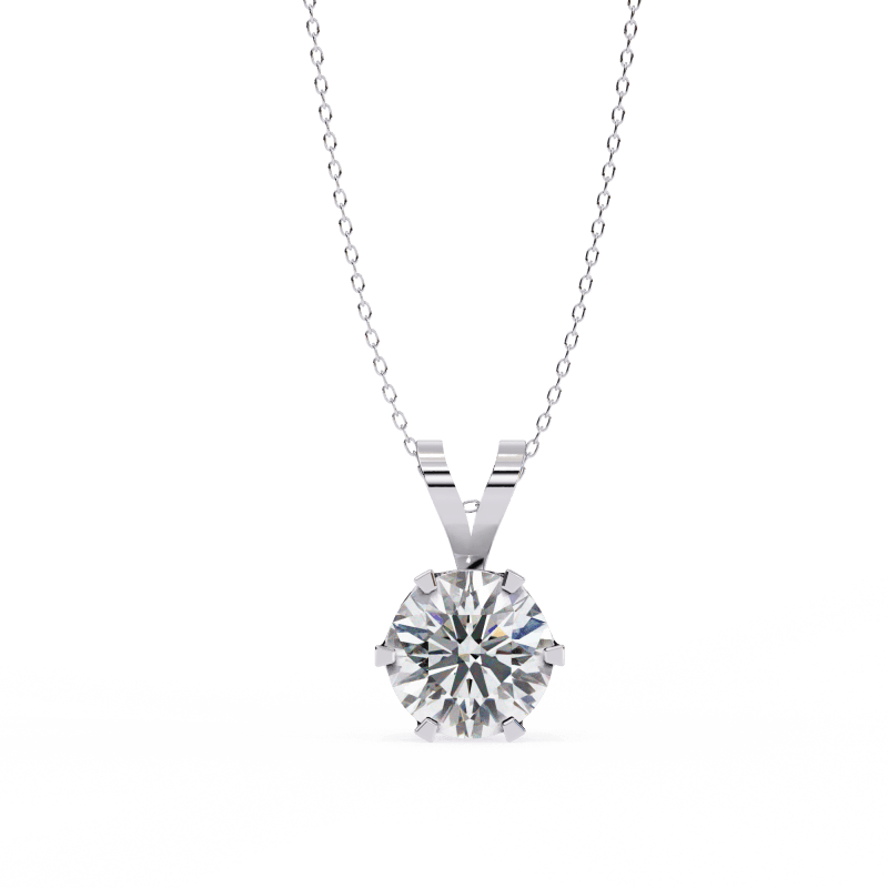 Reverra 14K Gold Round Lab Grown Diamond Six-Prong Pendant For Women, CTTW-2.14 - Reverra Jewels Inc.