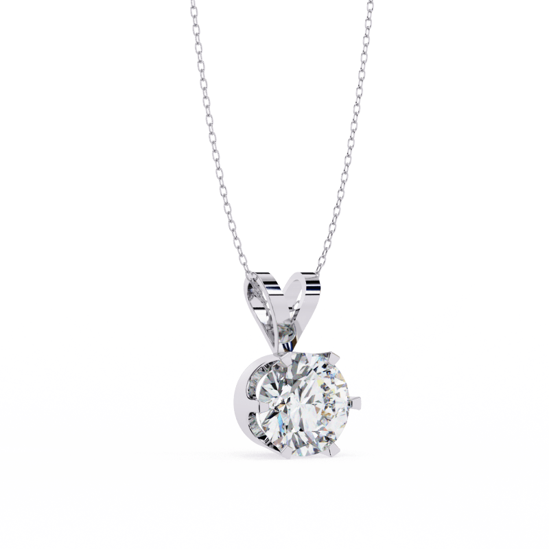 Reverra 14K Gold Round Lab Grown Diamond Six-Prong Pendant For Women, CTTW-2.14 - Reverra Jewels Inc.
