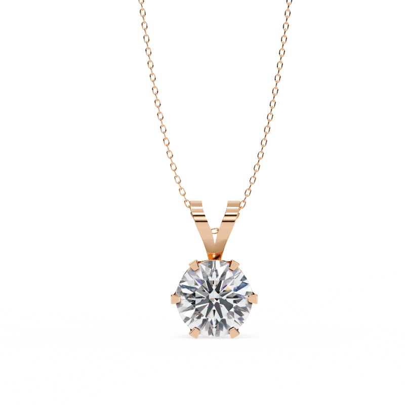Reverra 14K Gold Round Lab Grown Diamond Six-Prong Pendant For Women, CTTW-2.14 - Reverra Jewels Inc.