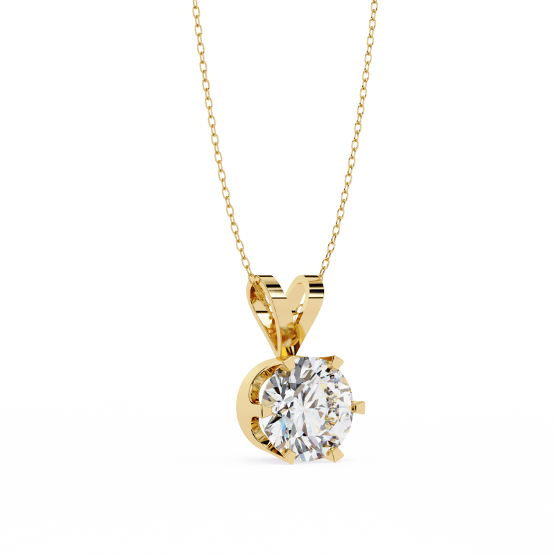 Reverra 14K Gold Round Lab Grown Diamond Six-Prong Pendant For Women, CTTW-2.14 - Reverra Jewels Inc.