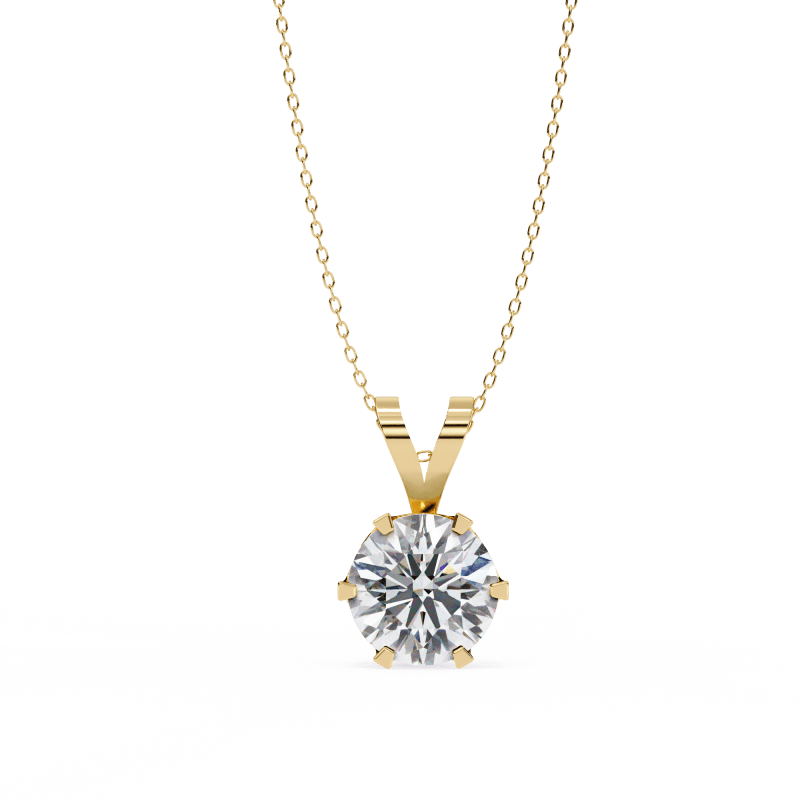 Reverra 14K Gold Round Lab Grown Diamond Six-Prong Pendant For Women, CTTW-2.14 - Reverra Jewels Inc.